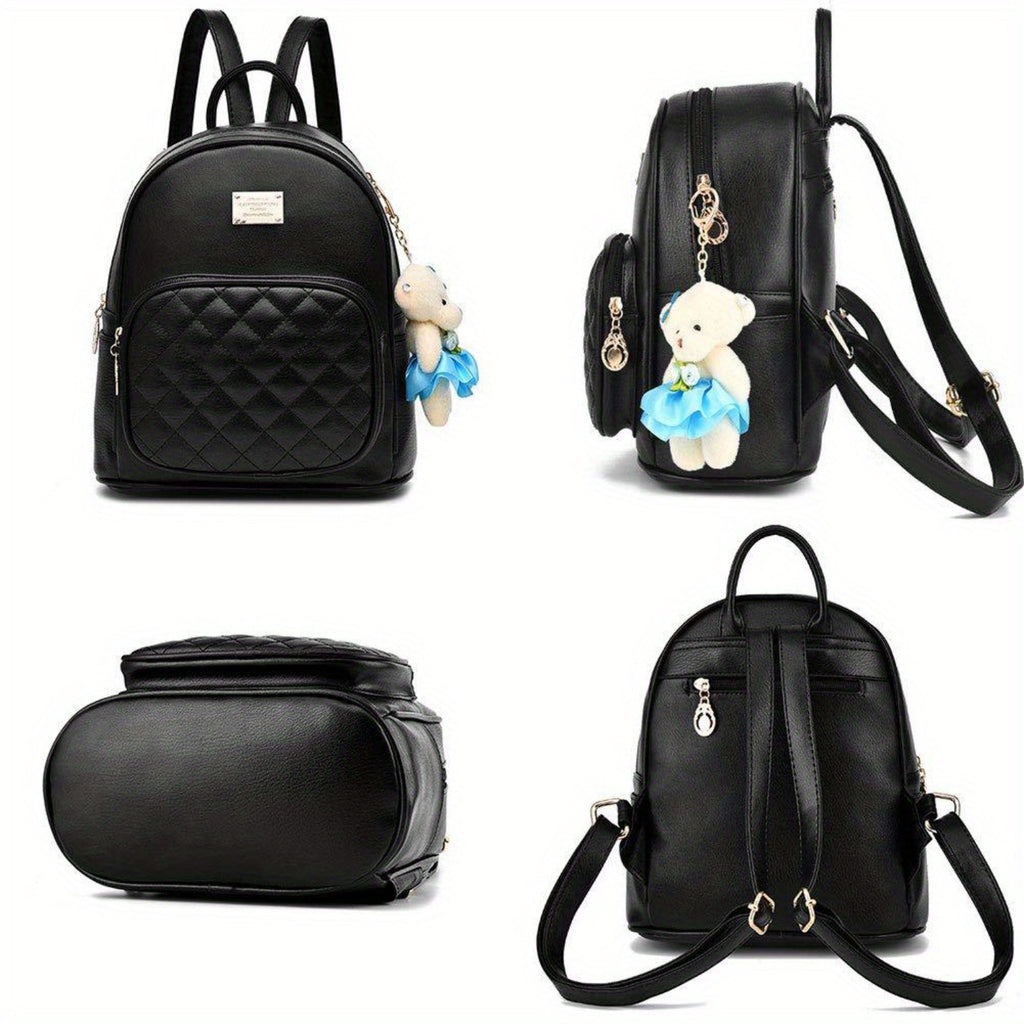 Small navy blue leather backpack for women