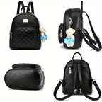 Small navy blue leather backpack for women