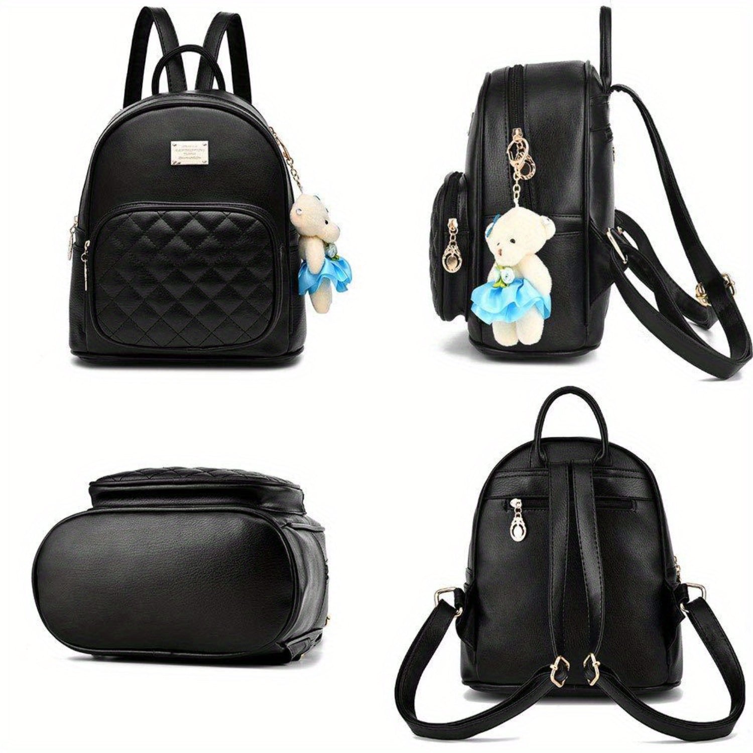 Small black leather backpack for women