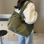 Large corduroy shoulder tote bag with multiple pockets