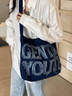 Foldable denim tote bag