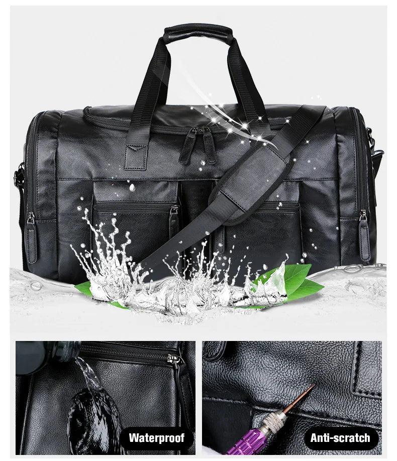 Vintage leather weekender duffle bag