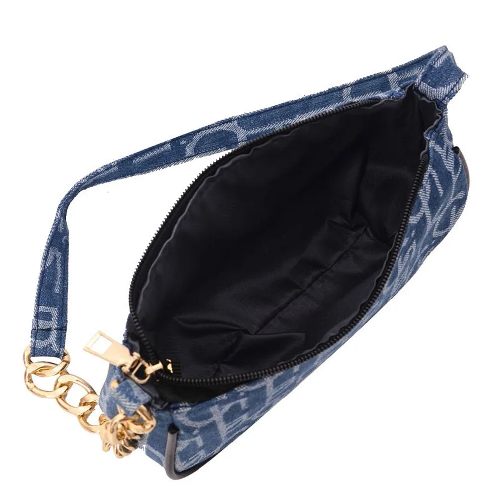 Cute mini denim clutch with chain