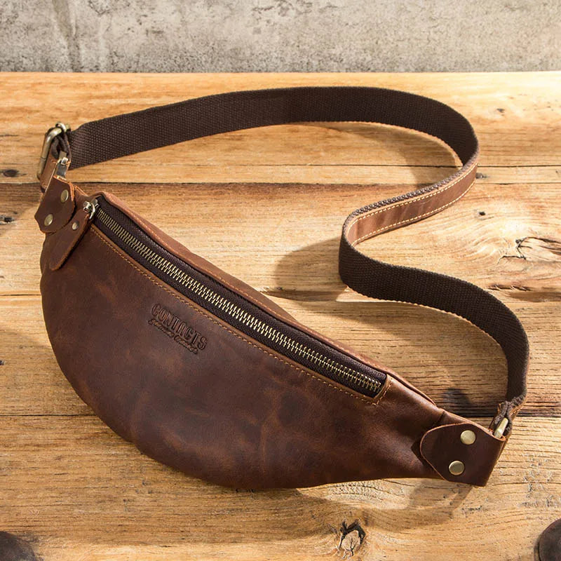 Versatile leather waist sling bag