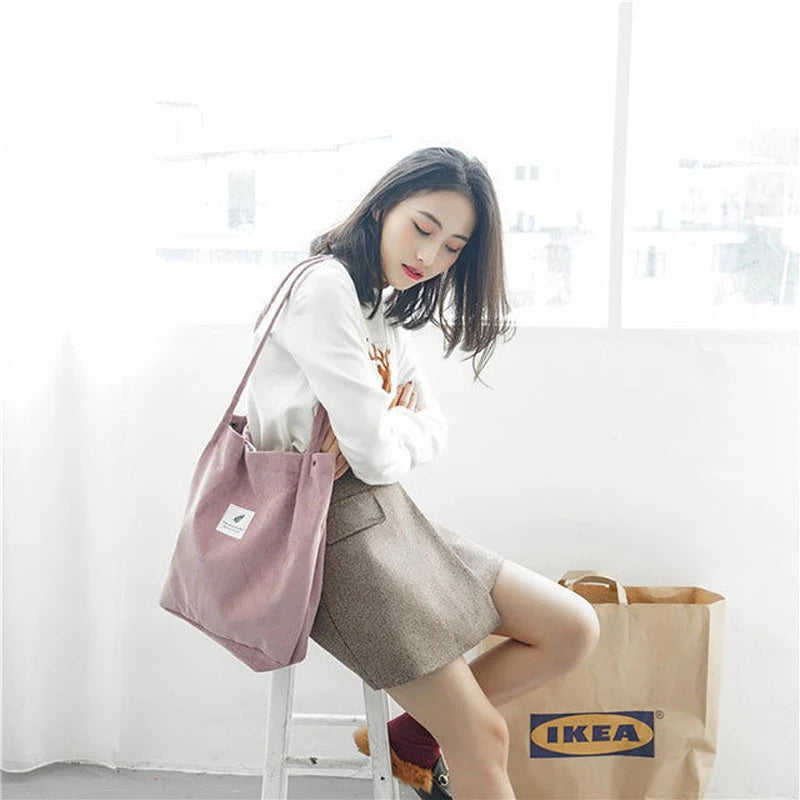 Corduroy tote bag for daily use