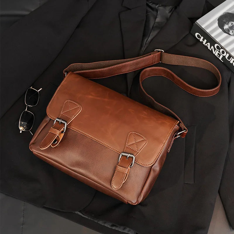 Slim leather messenger satchel