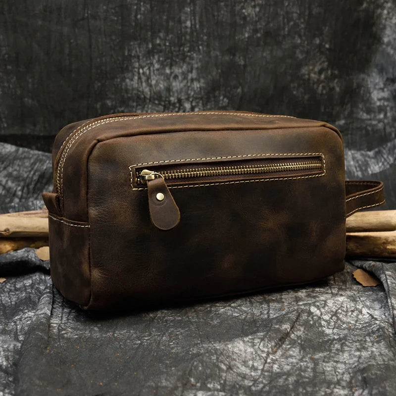 Leather grooming travel bag
