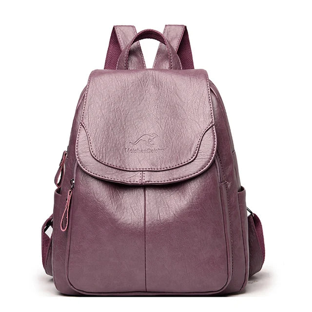 Casual leather knapsack
