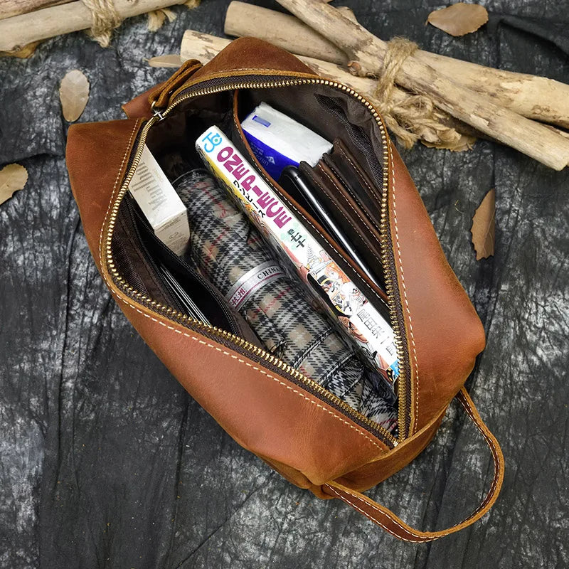 Leather grooming travel bag