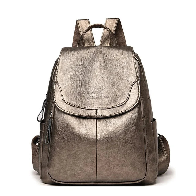 Casual leather knapsack