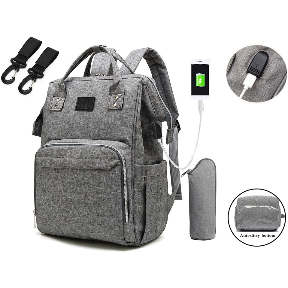 Dark grey stroller compatible diaper backpack