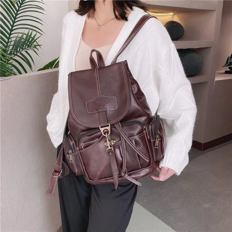 Vintage dark brown leather backpack