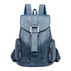Leather knapsack with secure top flap