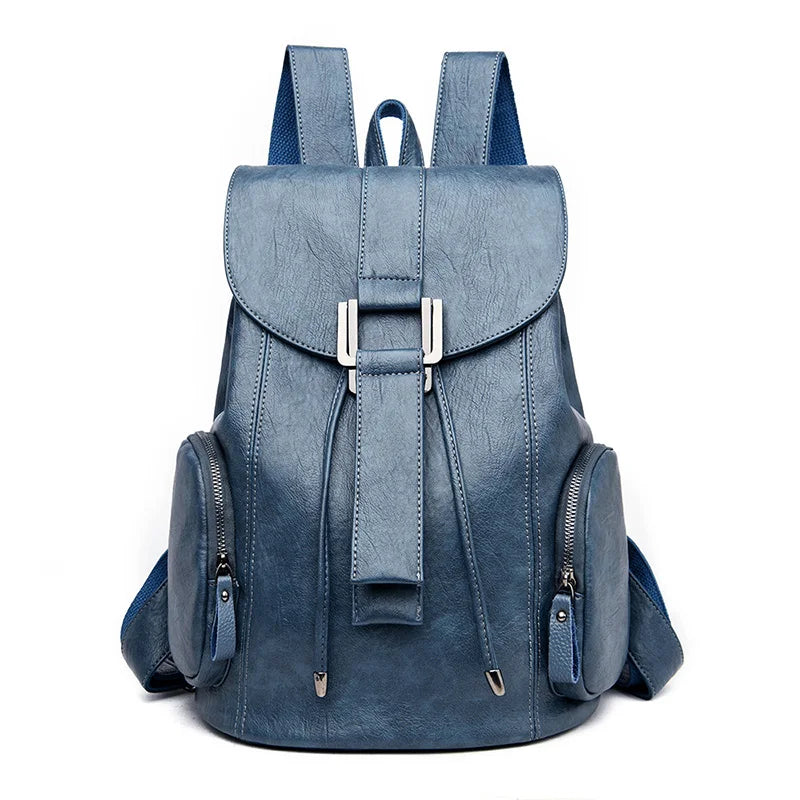 Leather knapsack with secure top flap