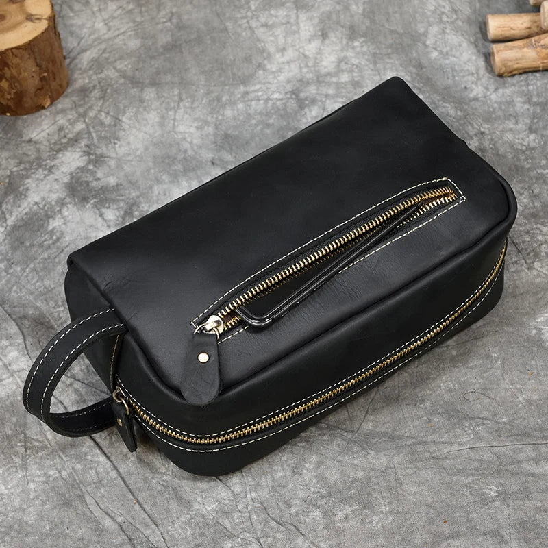 Leather grooming travel bag