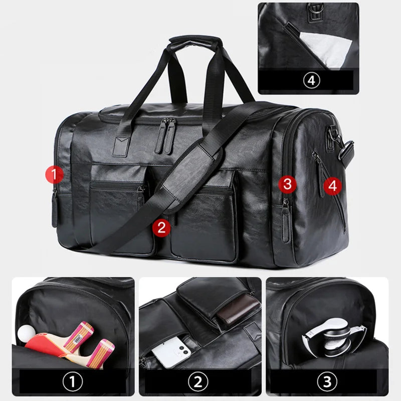 Vintage leather weekender duffle bag