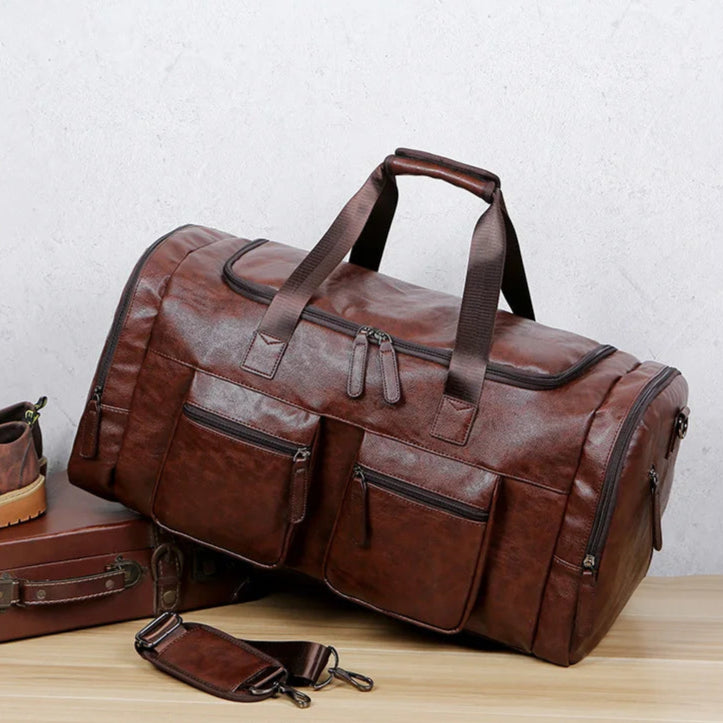 Vintage leather weekender duffle bag
