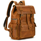 Multi-compartment leather rucksack
