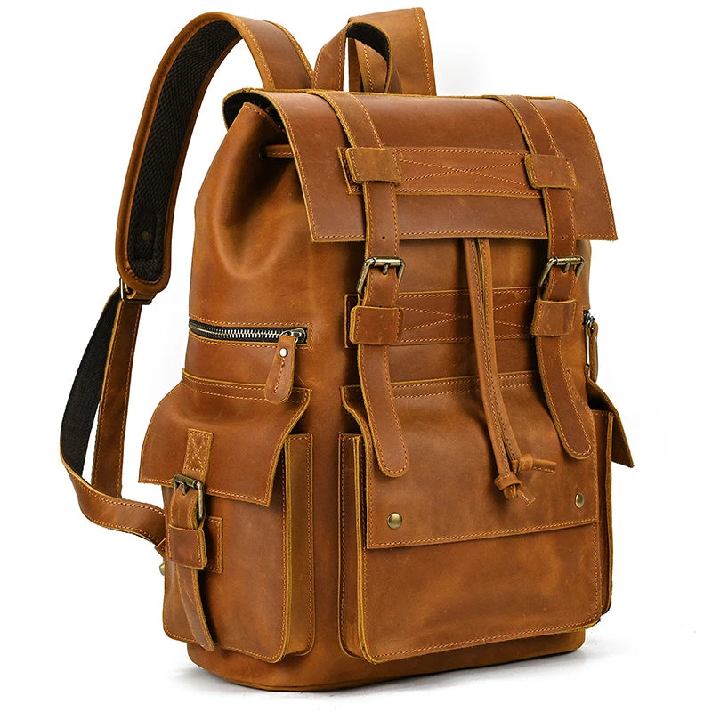 Multi-compartment leather rucksack