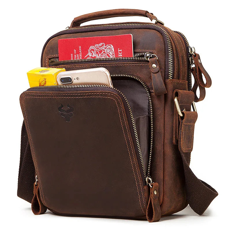 Compact leather crossbody satchel