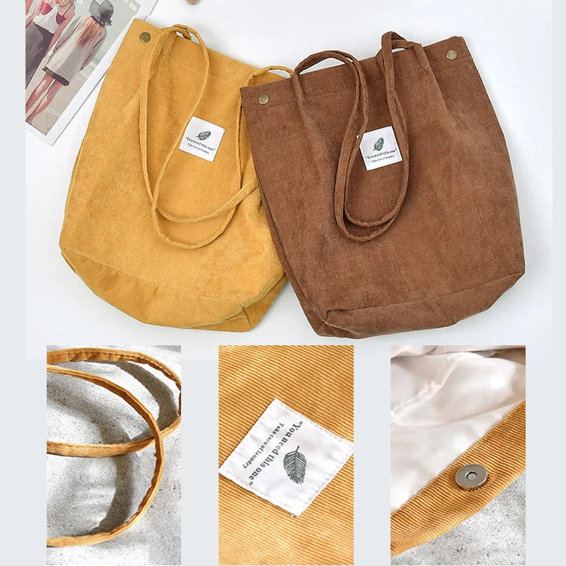 Corduroy tote bag for daily use