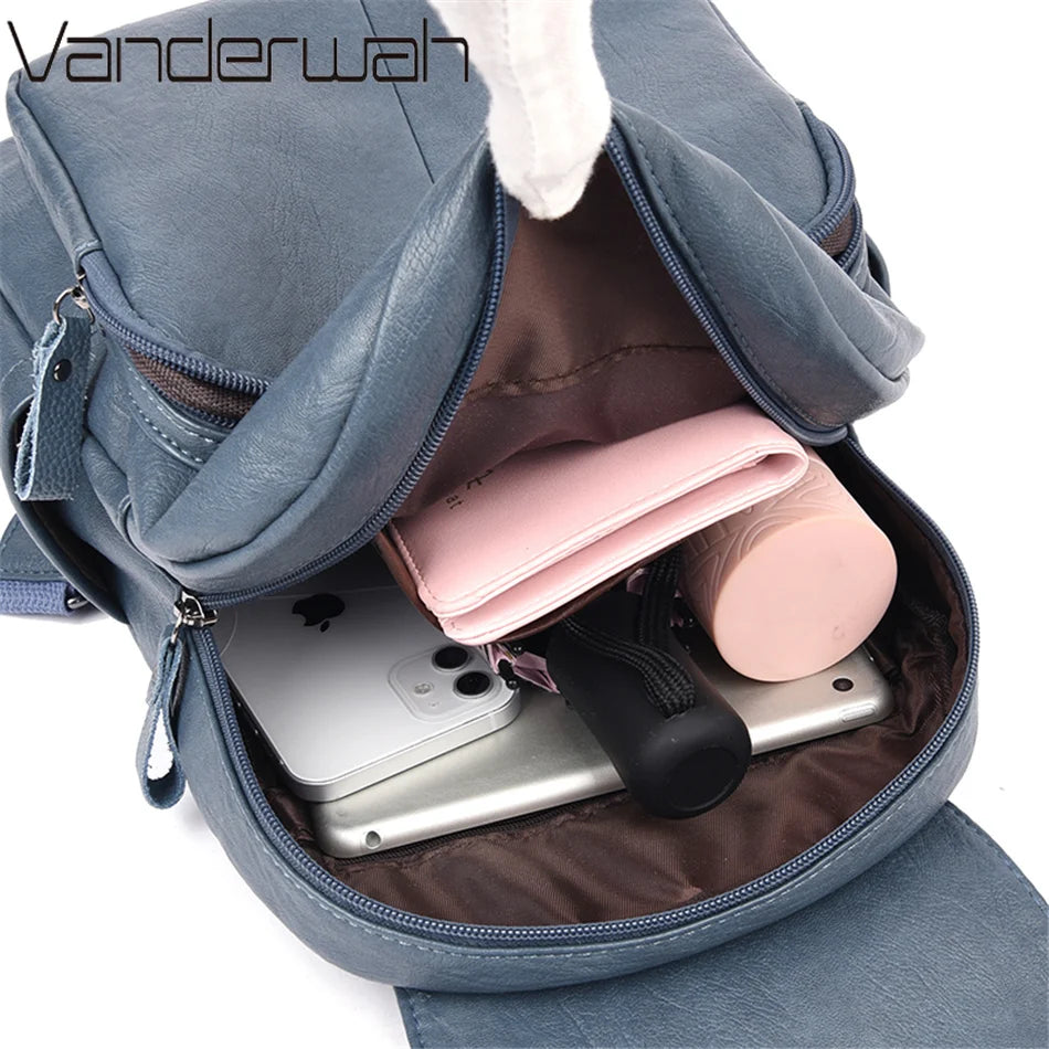 Casual leather knapsack