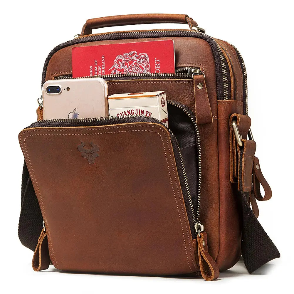 Compact leather crossbody satchel