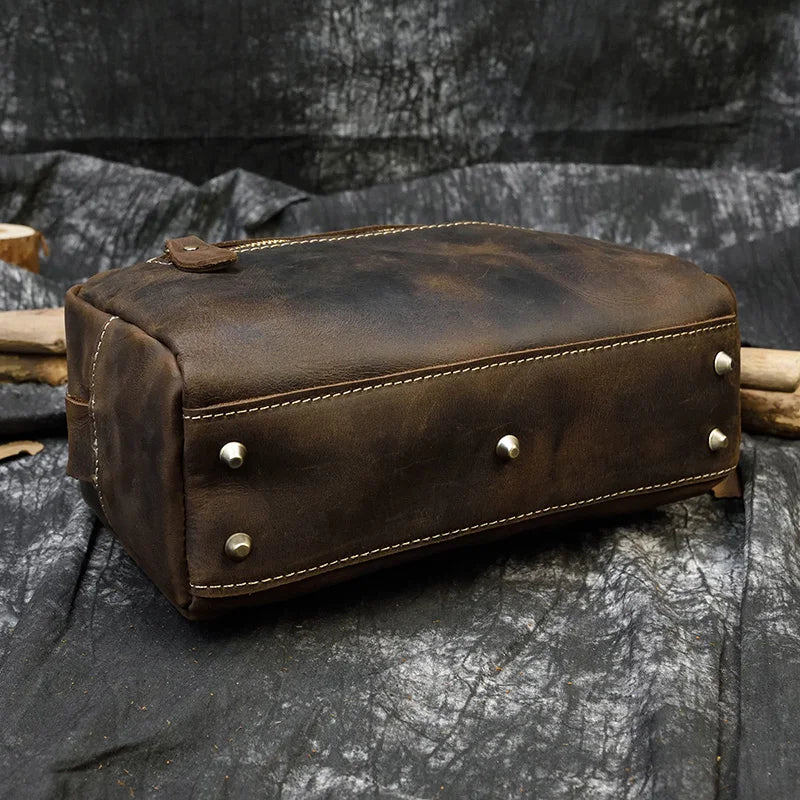 Leather grooming travel bag