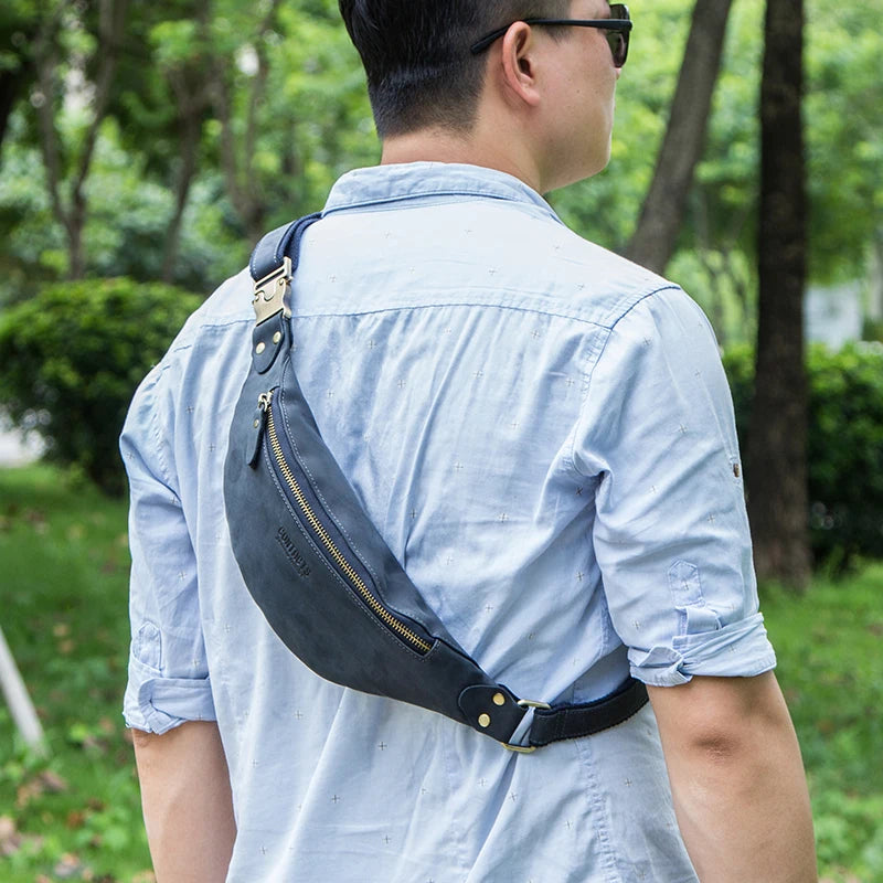 Versatile leather waist sling bag