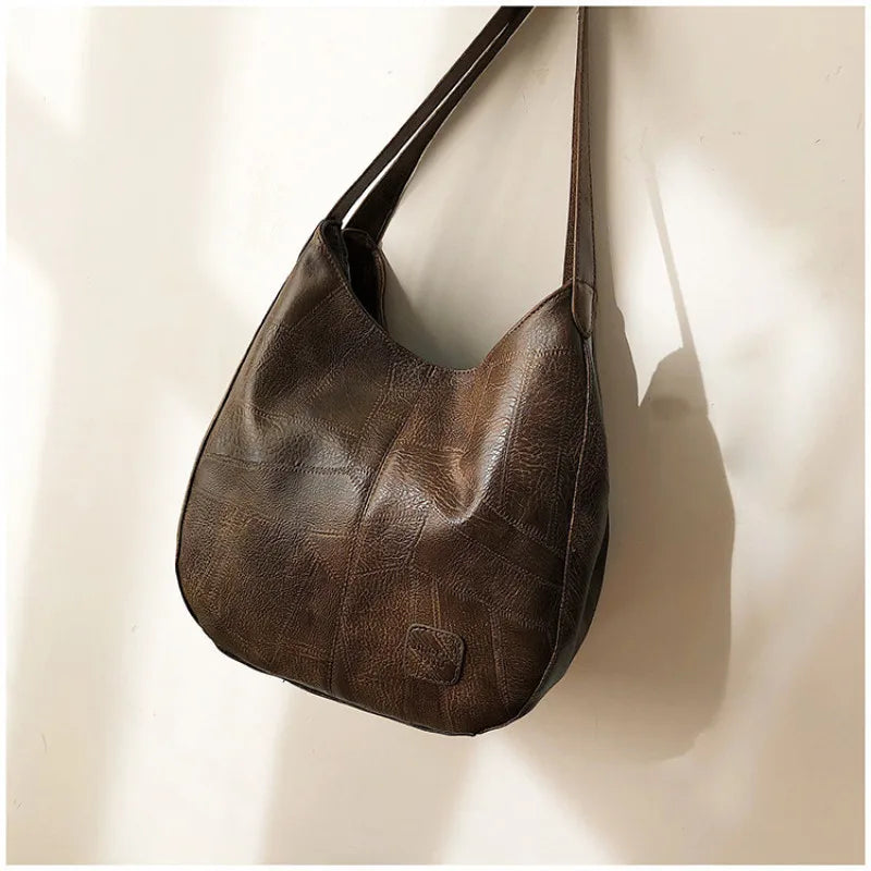 Coffee leather hobo bag