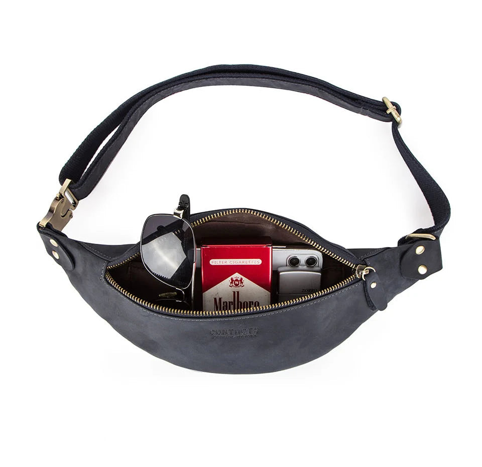 Versatile leather waist sling bag