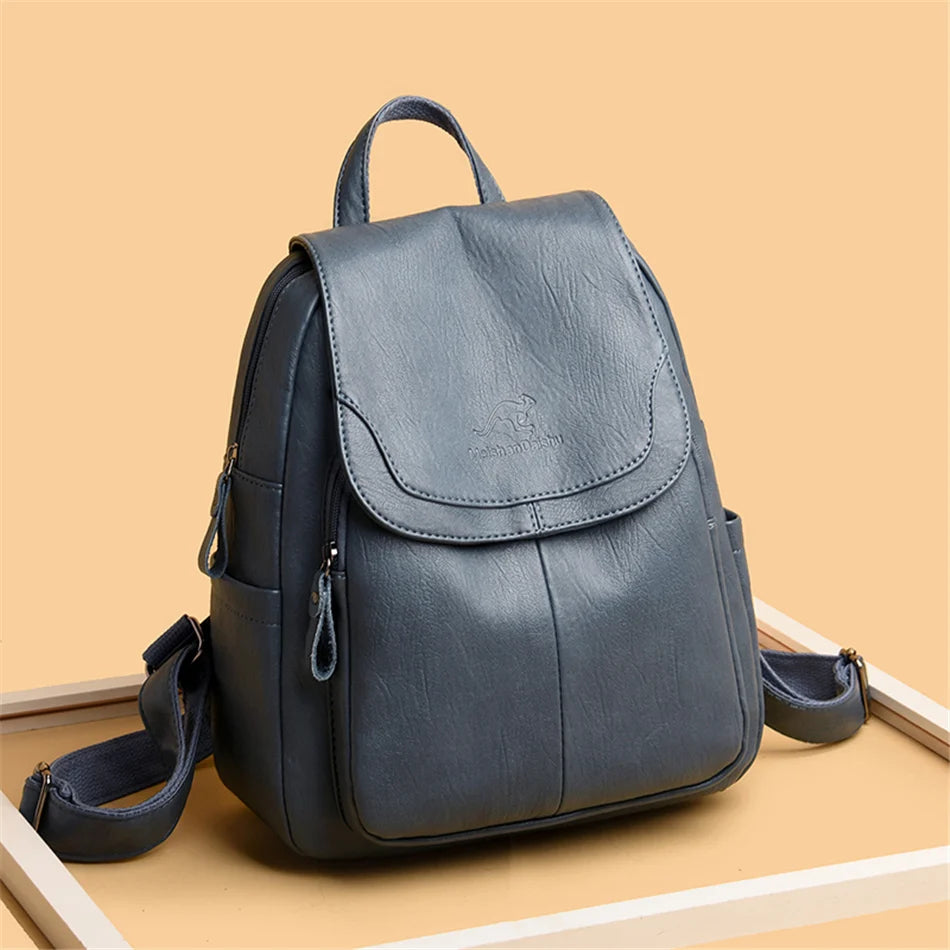 Casual leather knapsack