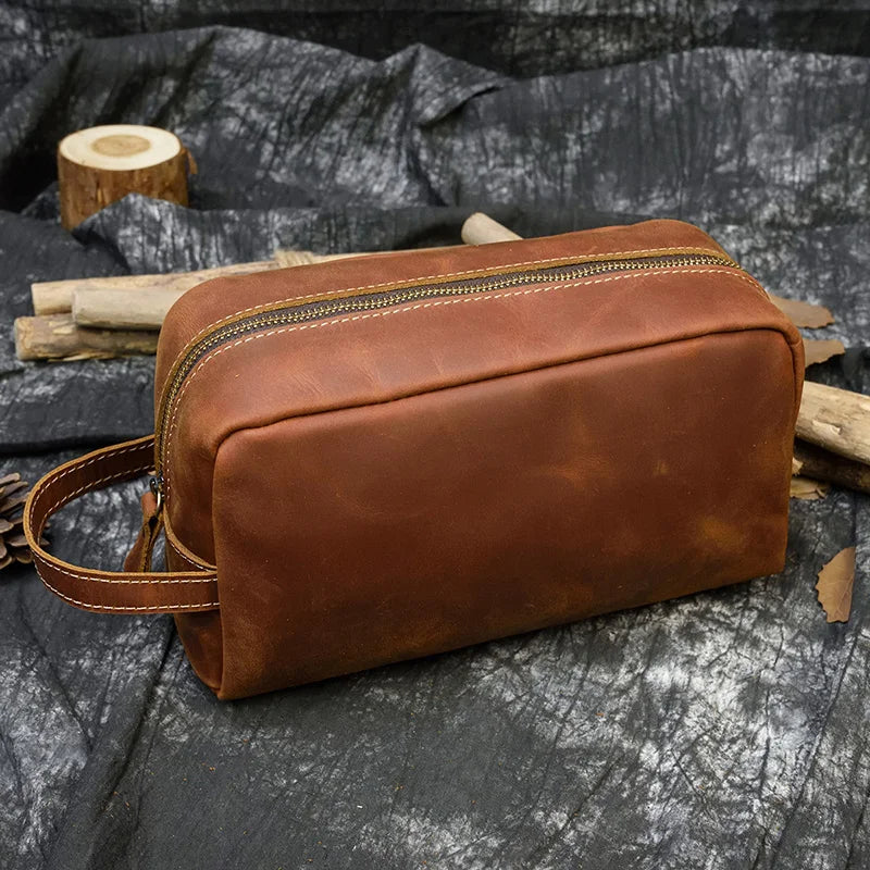 Leather grooming travel bag