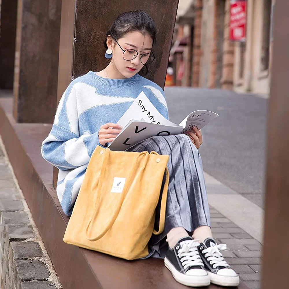 Corduroy tote bag for daily use