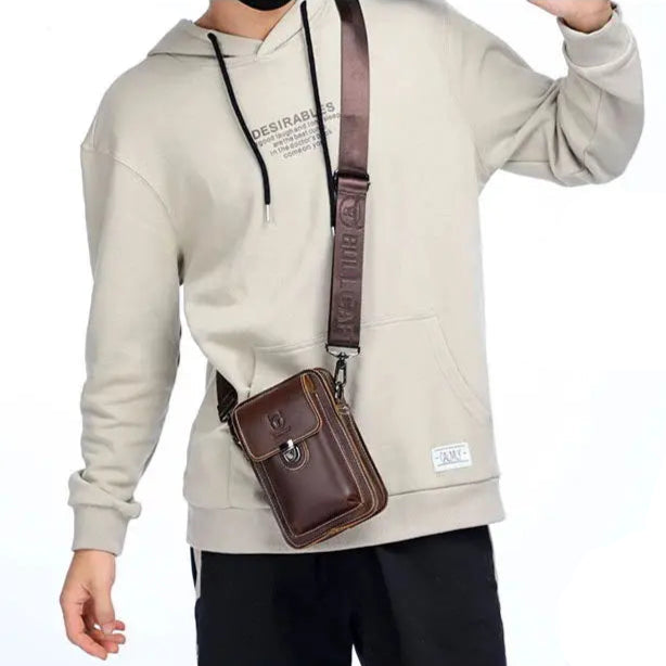 Men vintage leather crossbody bag