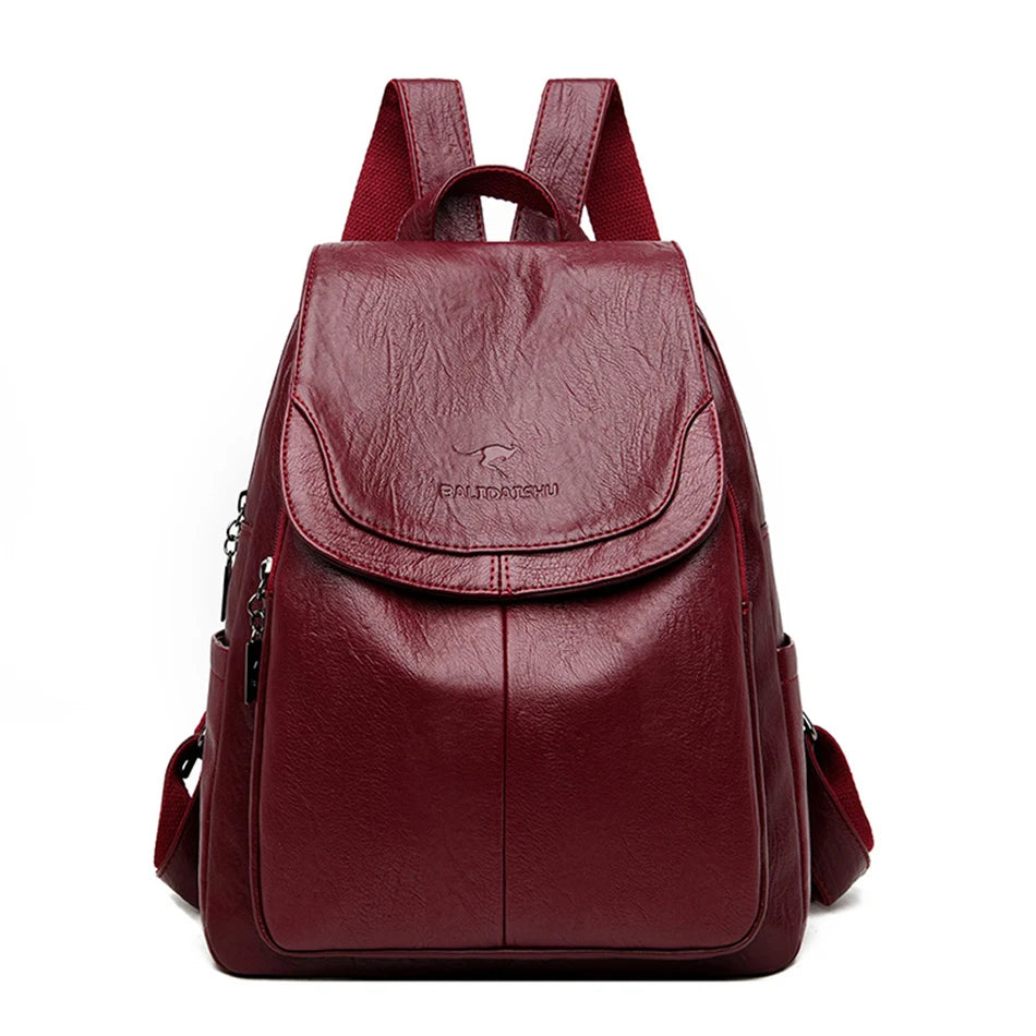 Casual leather knapsack
