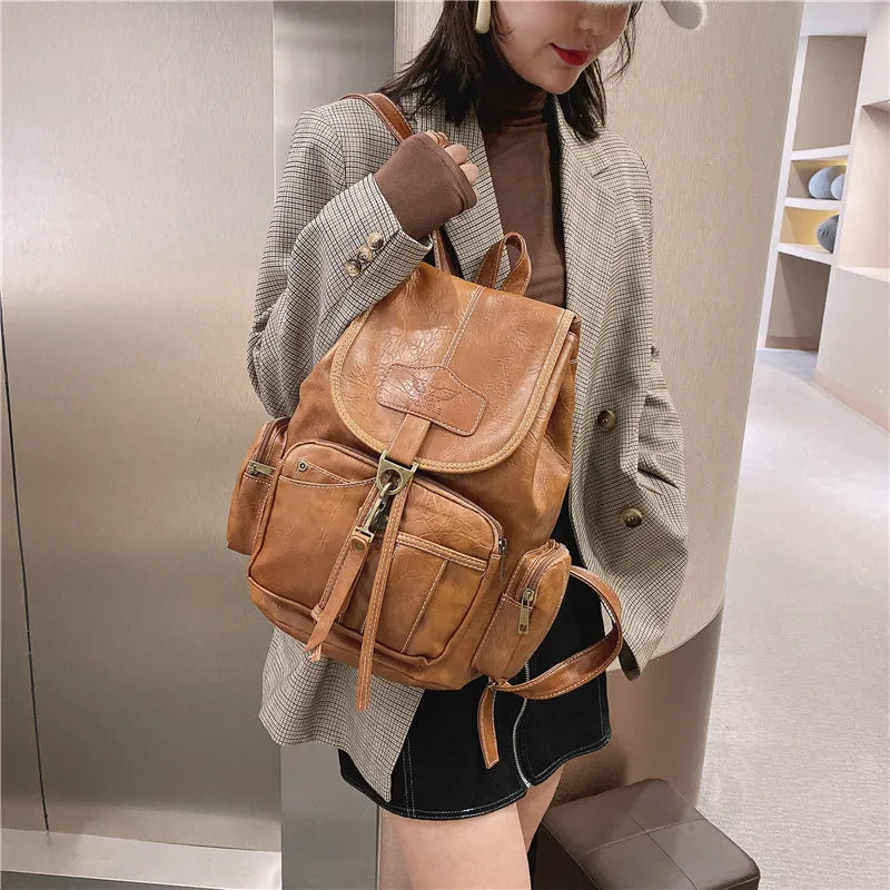 Vintage brown leather backpack