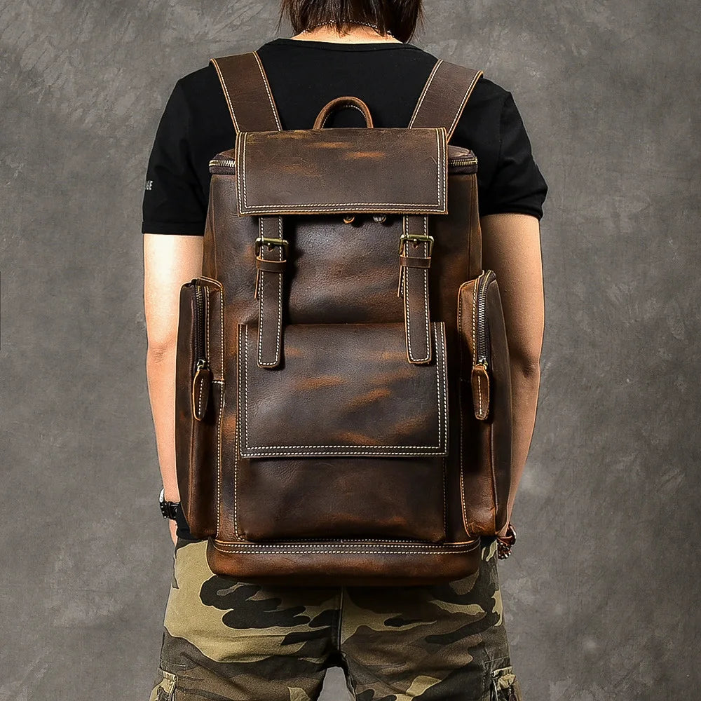 Rustic leather rucksack backpack