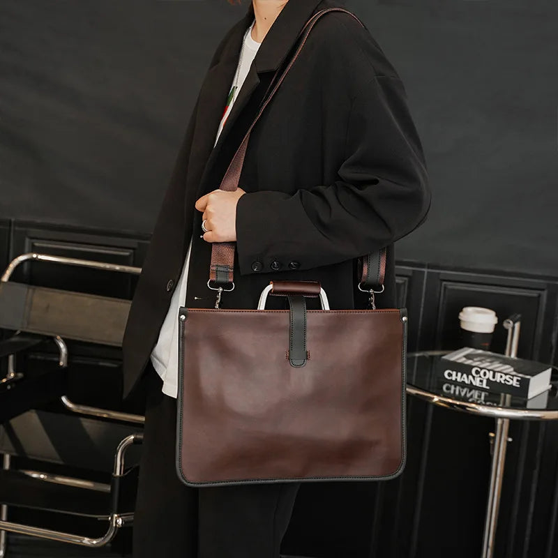 Large capacity leather messenger office bag