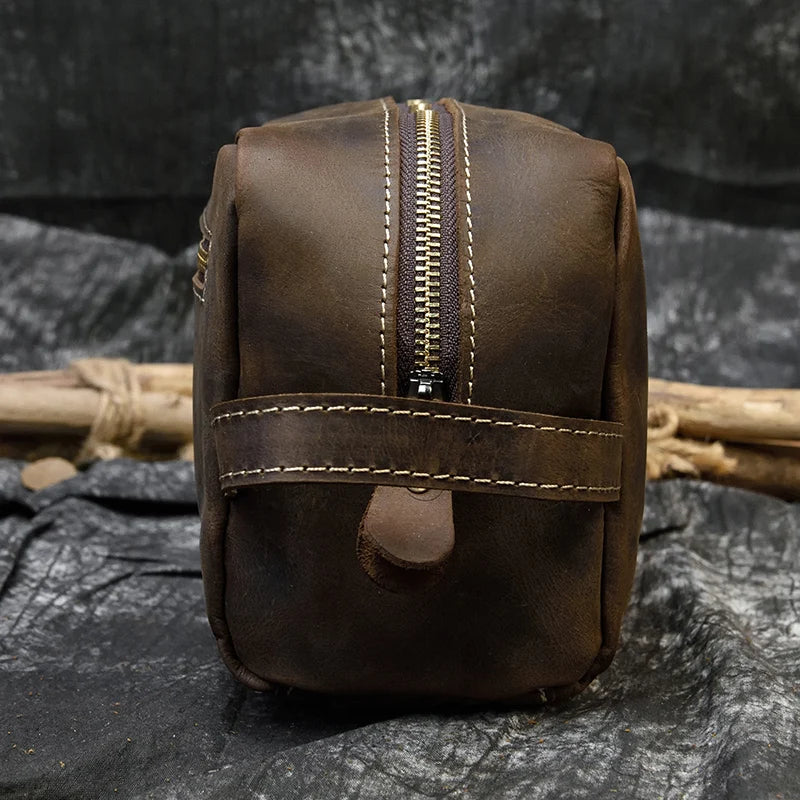 Leather grooming travel bag