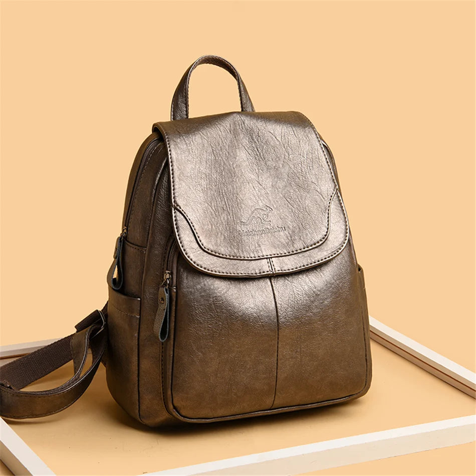 Casual leather knapsack