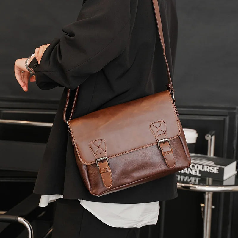 Slim leather messenger satchel