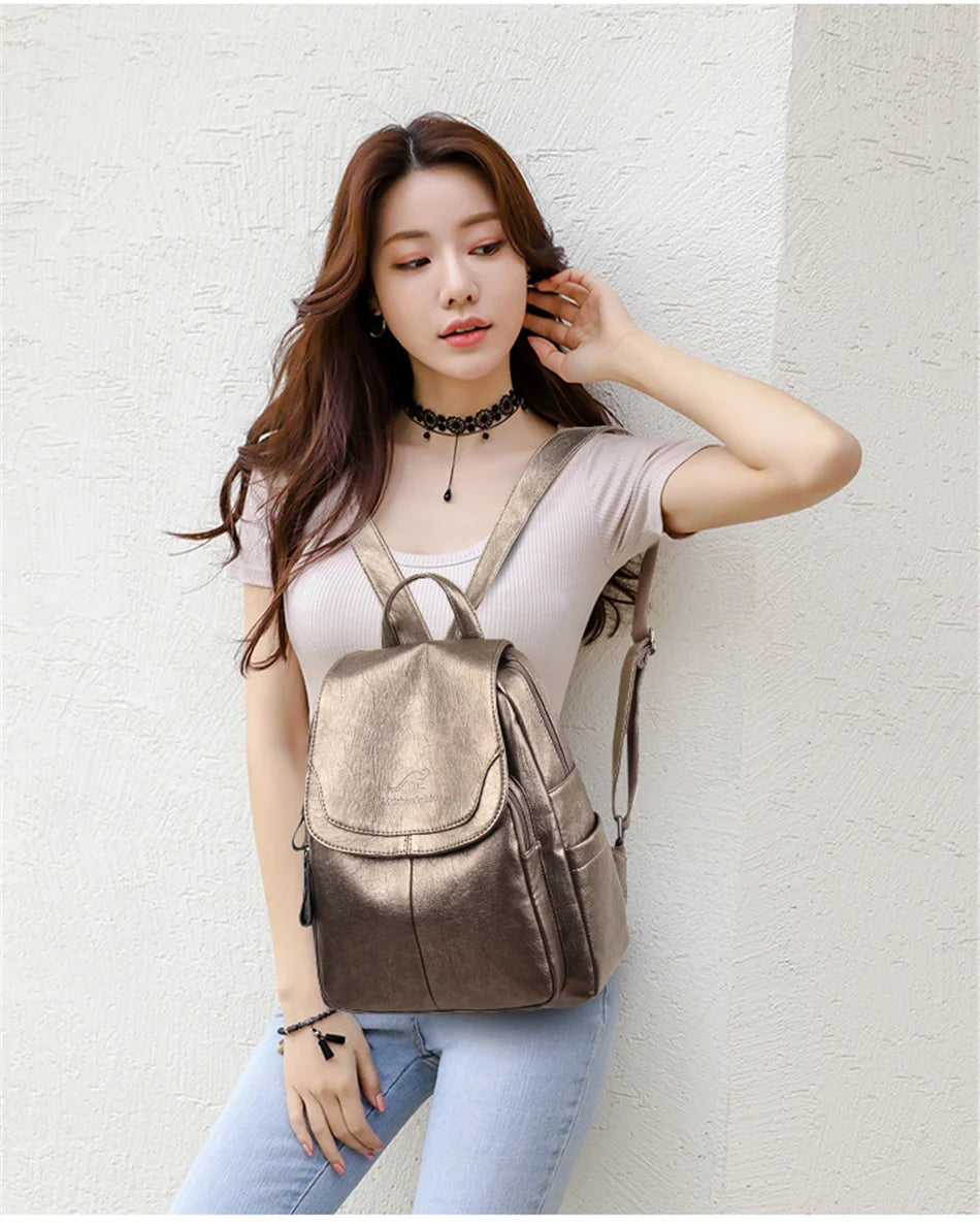 Casual leather knapsack