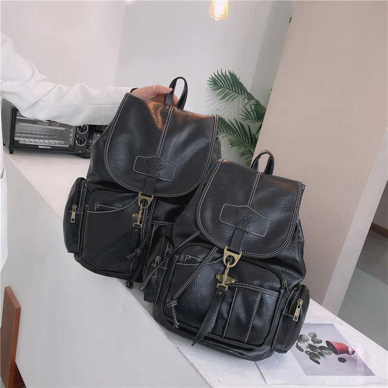Vintage black leather backpack