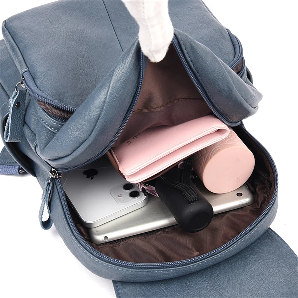 Casual leather knapsack