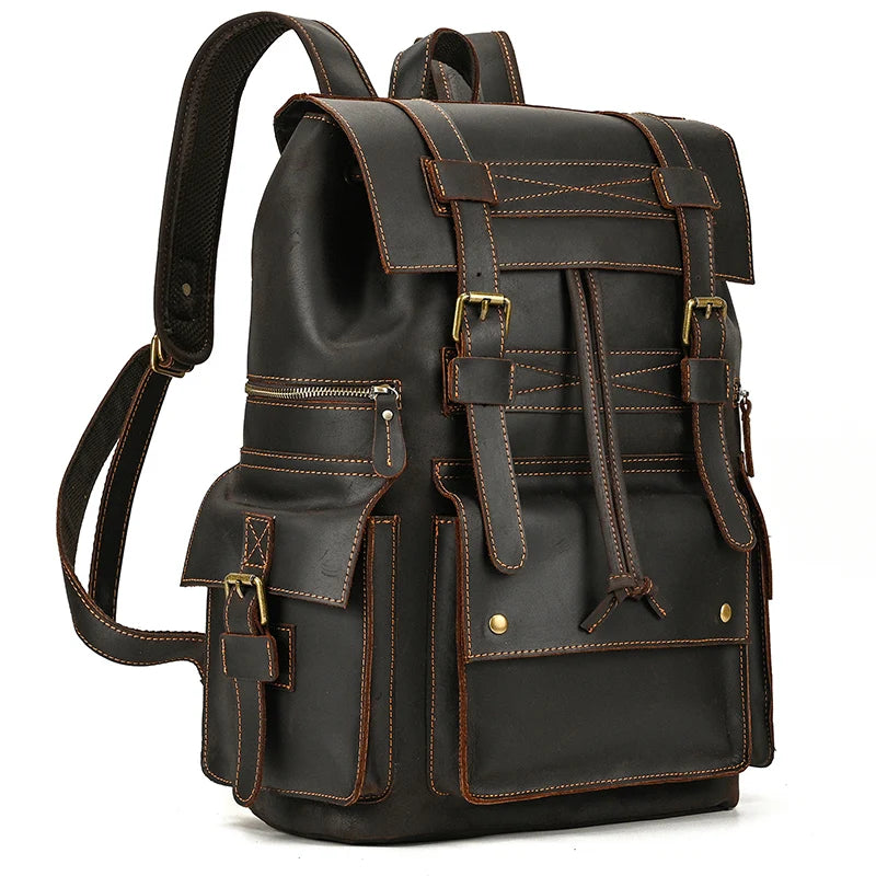 Multi-compartment leather rucksack