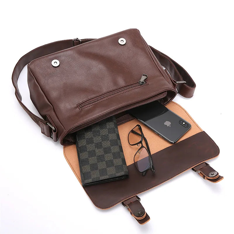 Slim leather messenger satchel