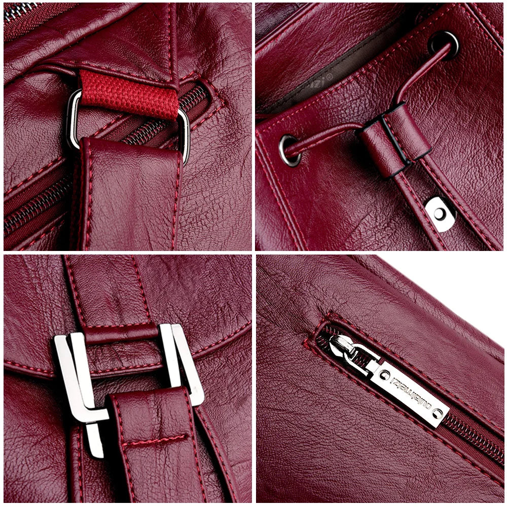Leather knapsack with secure top flap