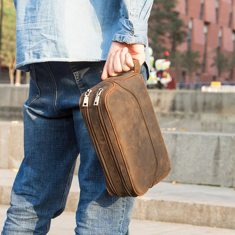 Minimalist leather toiletry bag