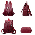 Leather knapsack with secure top flap